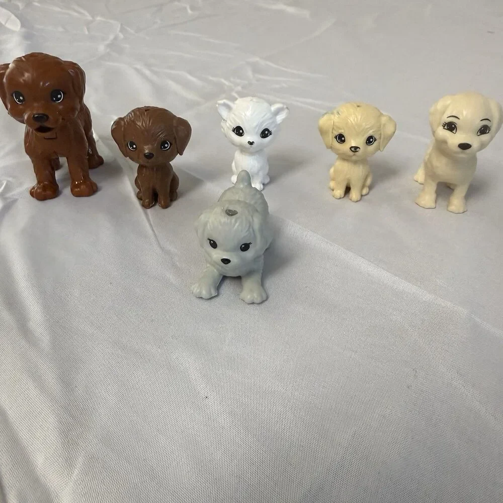 Barbie Doll Pet Dogs Lot of 6 Puppy Figures Mixed Breeds Brown White Cream Small